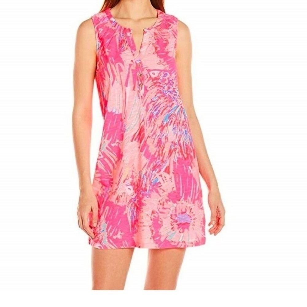Lilly Pulitzer Essie Dress Never Been Betta Hot Pink Cotton Blend Sleeveless S